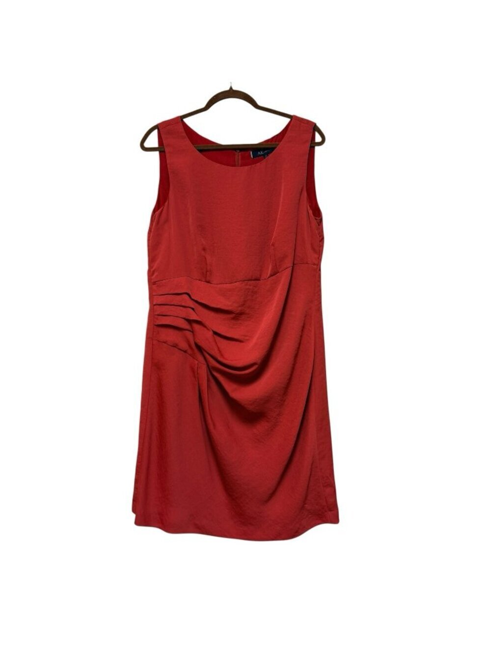 AK Anne Klein Red Sleeveless Ruched Side Sheath Dress Size 14